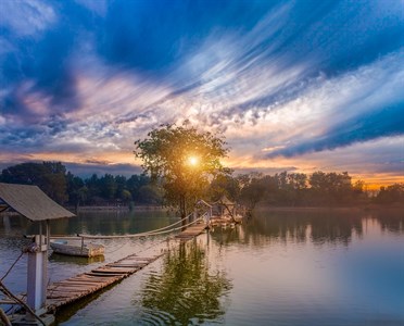 Sunset with blue sky