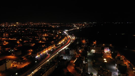 Aerial view of a city at night