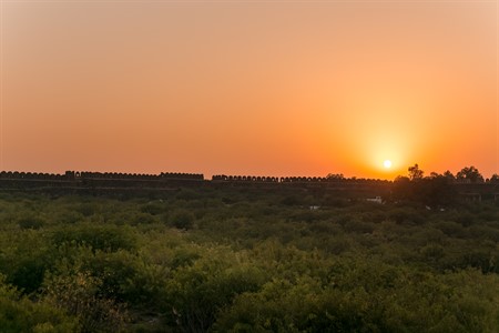 Sunset view of a village in Rohtas Fort