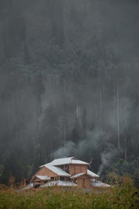 Smoke from wooden House in North