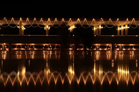 Shah Faisal Mosque decorated with colour full lights. Islamabad