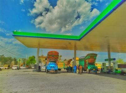 Trucks on petrol pump