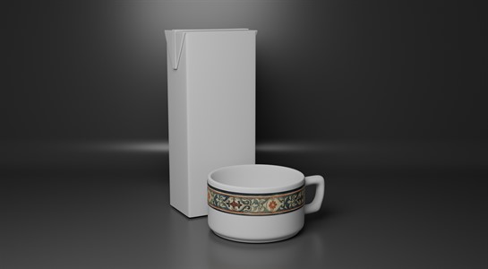 milk pack and tea cup 3d