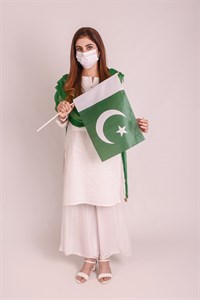 Pakistani Girl wearing mask in white dress